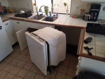 BEFORE: Drain Leak Inside Wall Behind Dishwater Caused CAT 3 Water Damage - Chandler, AZ